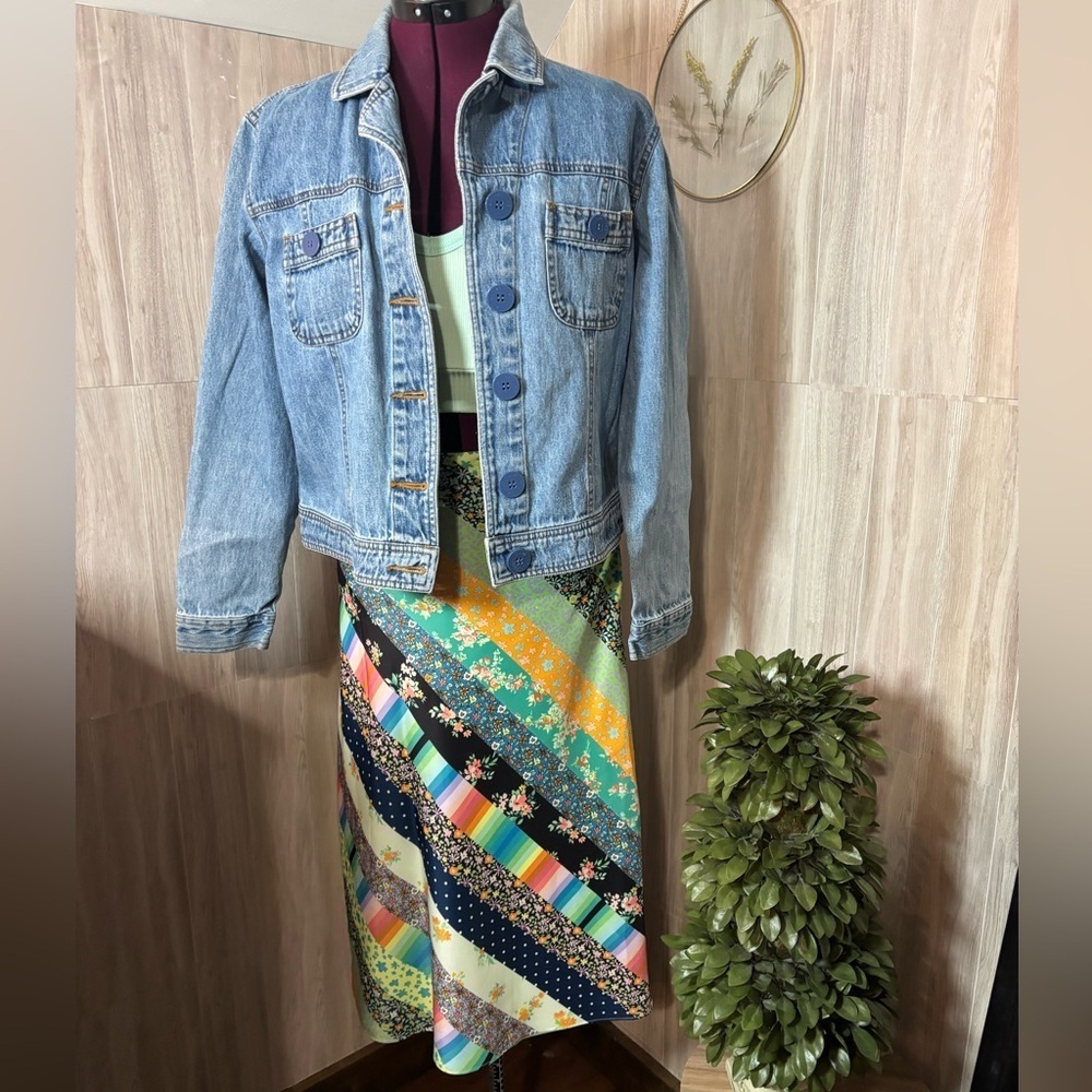 Steve Madden Charmeuse Midi Slip Skirt Patchwork Floral Size L